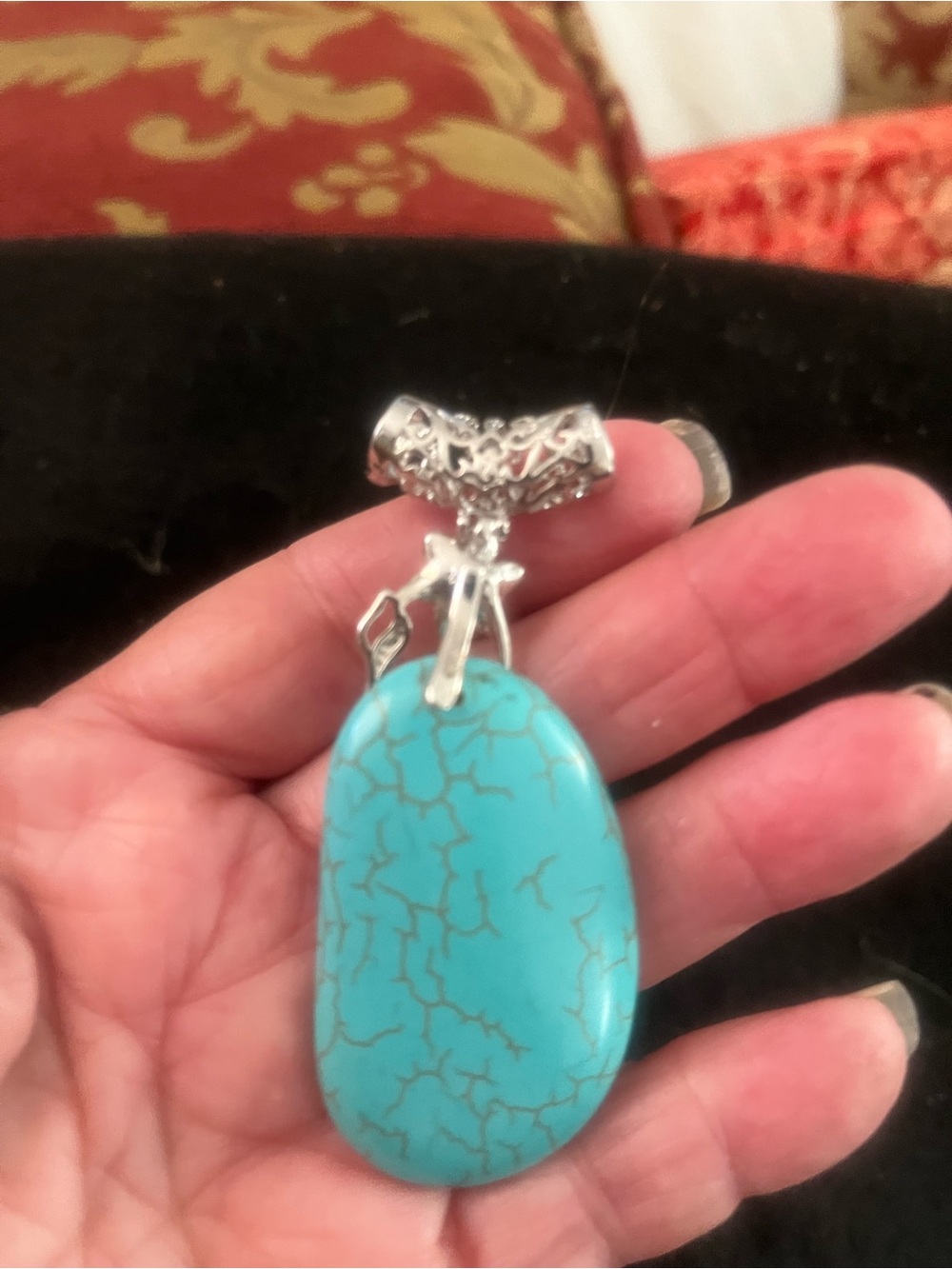 Turquoise style Stone Pendant Necklace - Blue Silver Accent